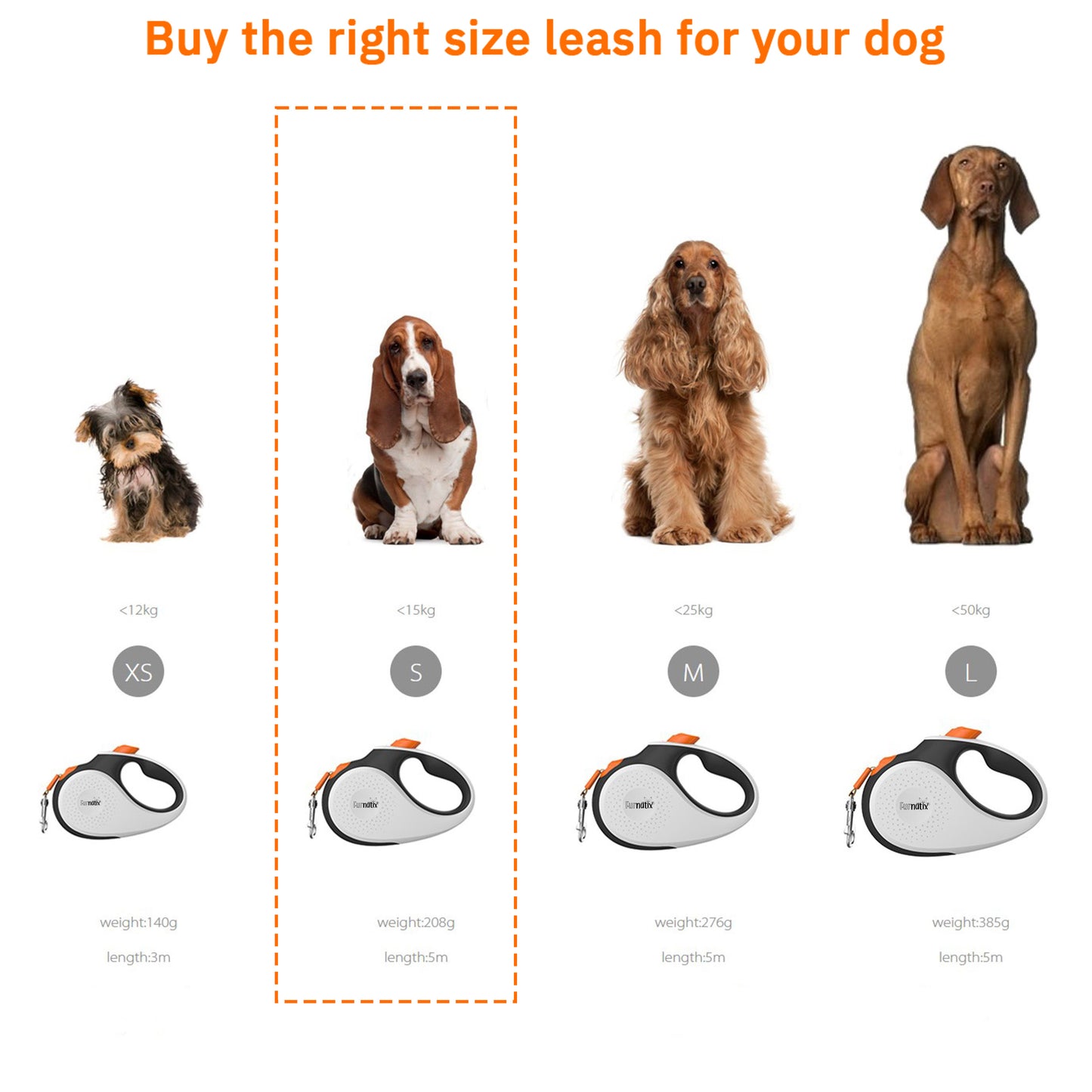 Retractable Dog Leash - Black, White and Orange