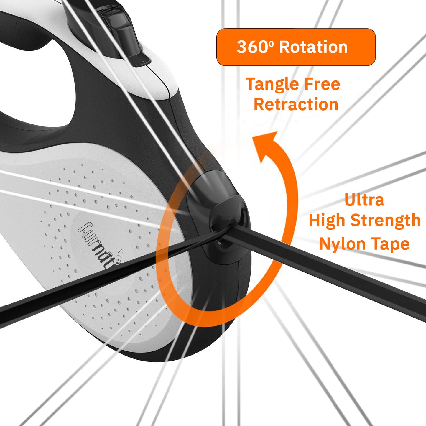 Retractable Dog Leash - Black, White and Orange