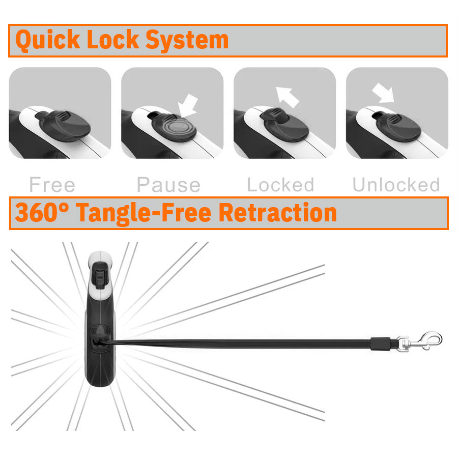 Retractable Dog Leash - Black and White