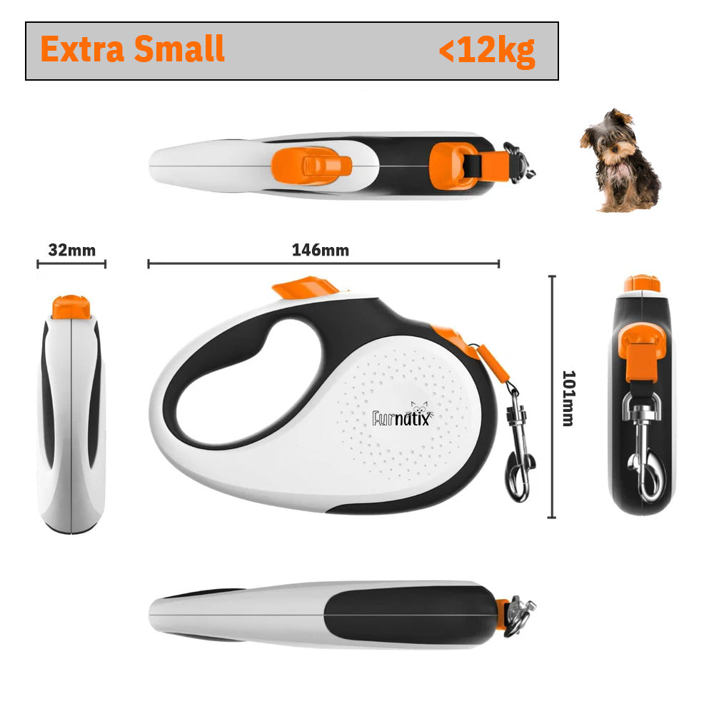 Retractable Dog Leash - Black, White and Orange