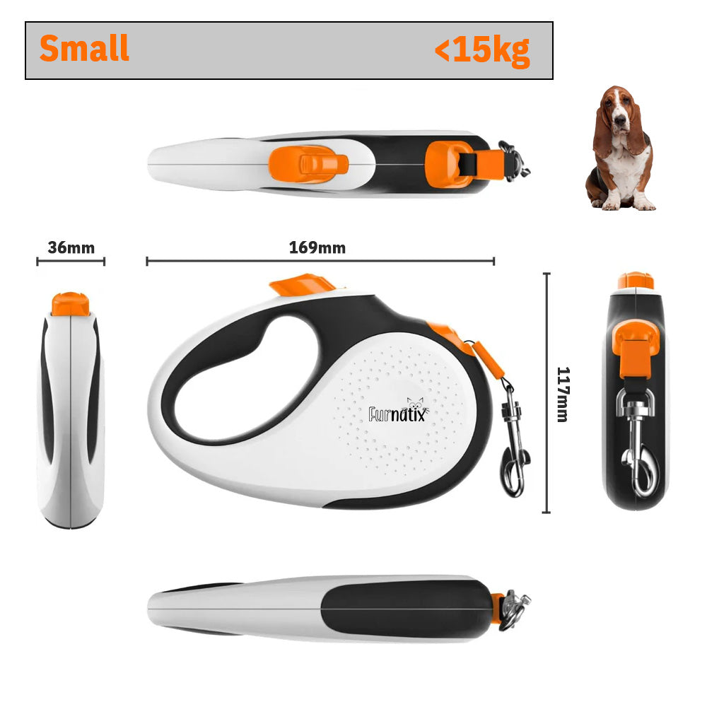 Retractable Dog Leash - Black, White and Orange