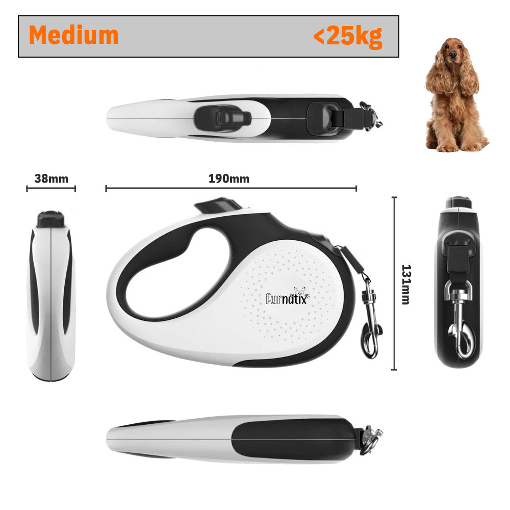 Retractable Dog Leash - Black and White