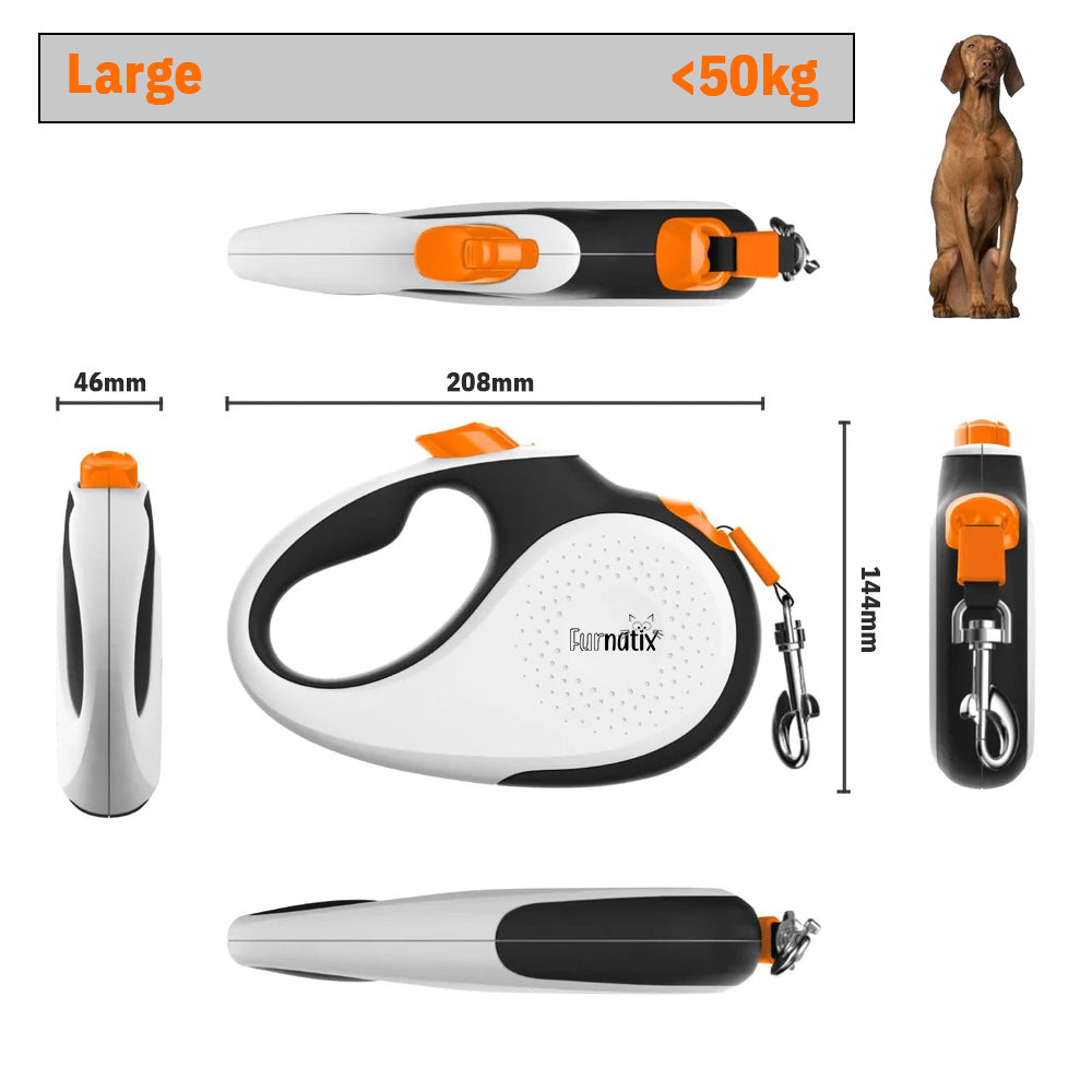 Retractable Dog Leash - Black, White and Orange